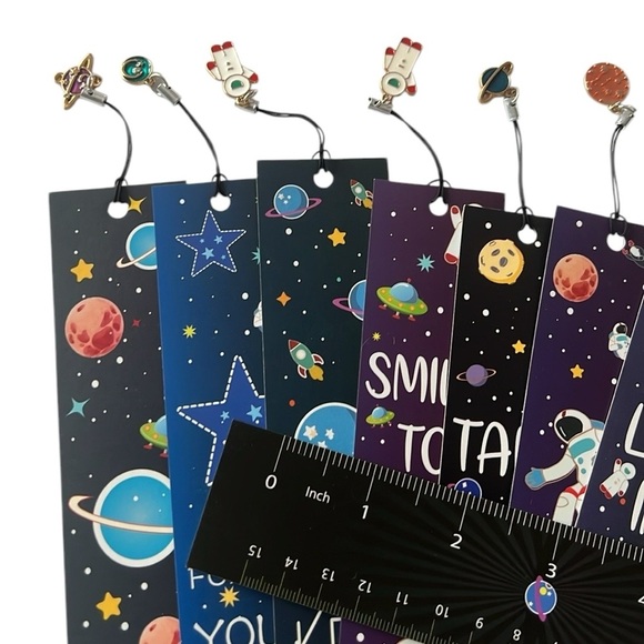 Bookmark Ruler combo with charm. 11 bookmarks. Space Theme. - Picture 3 of 5